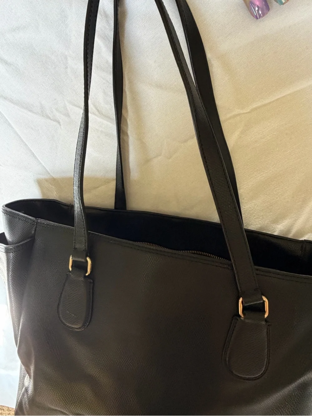 Coach Black Leather Tote with Gold Accent